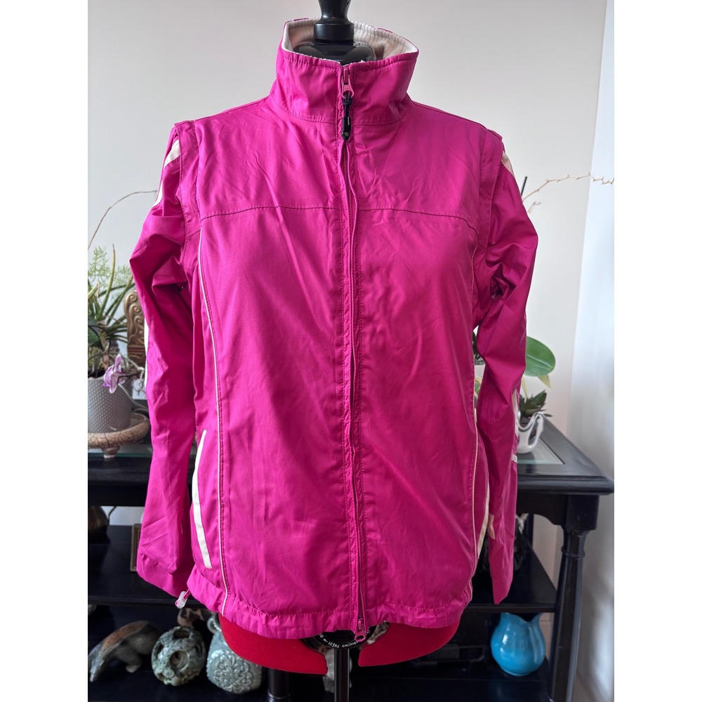 vtg SUNICE full zip jacket women size S pink fleece lined athletic windbreaker